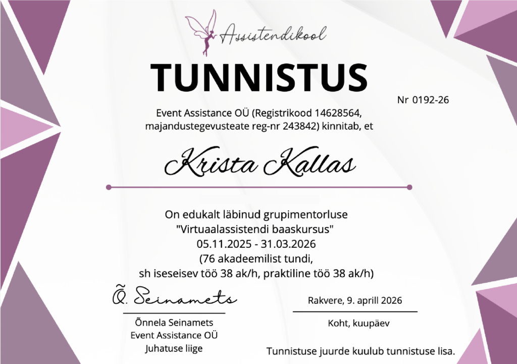Kodu Assistendikooli tunnistus
